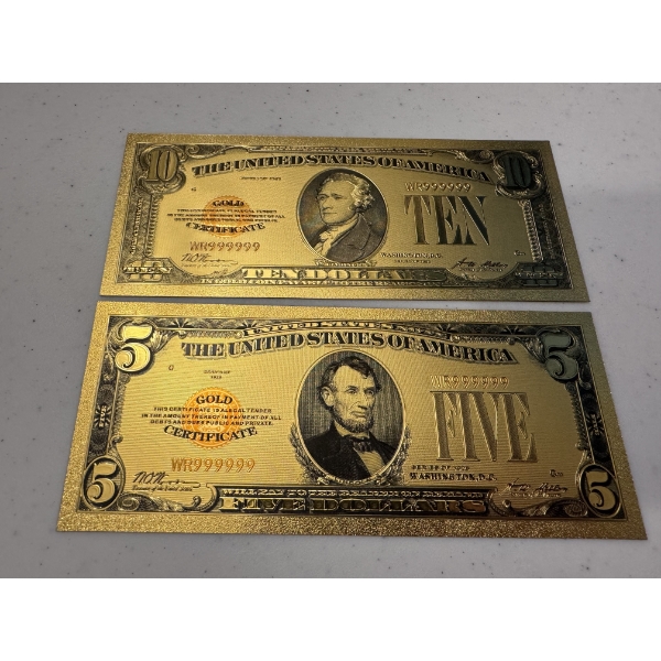 24K Gold Plated Gold Bank Notes - Collectible Artwork - Incredible Detail