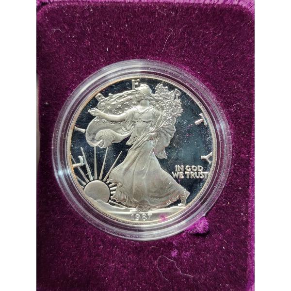 1987-S One Ounce Proof Silver American Eagle Dollar in Original Packaging 
