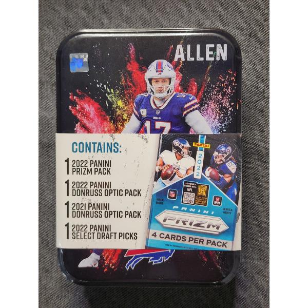 2022 Panini Prizm Josh Allen NFL Collector's Tin Ft. Four Sealed Packs of Football Cards in Tin