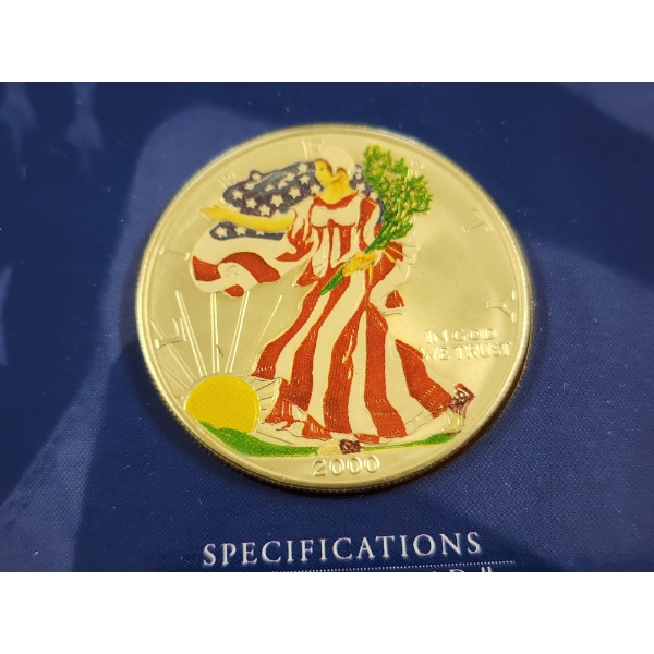 2000 United States 1 Oz Silver American Eagle Colorized In Nice Display by Perth Mint 