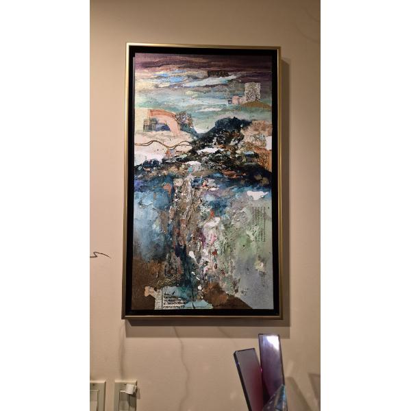 incredibly Decorative Mixed Media Acrylic & Gouache Artist Signed Painting 32 x 17 - Superb!