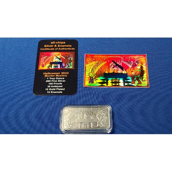 All-Chips 1 Troy Ounce .999 Fine Silver Bar- 2023 Halloween Murder Mystery