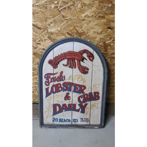 Vintage-Style "Fresh LOBSTER & CRAB DAILY — 20 BEACH RD. ON THE SHORE" 36x26" Sign 