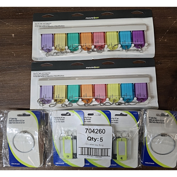 Key Ring Lot incl 6" Cable Rings, Individual Key Tags and Key Tags with Wall Holder
