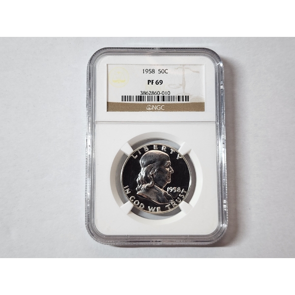 1958 Franklin Half Dollar 90% Silver - NGC PF 69