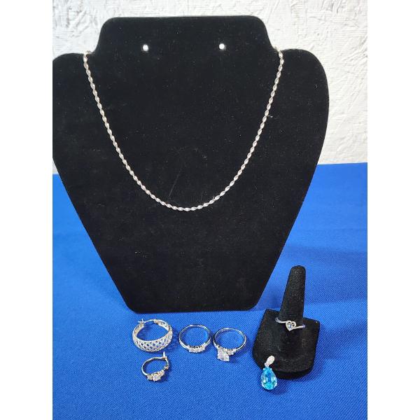 Assorted Sterling Silver Jewelry: Necklace, 3 Rings, Pendant - See Description! TW: 20.6g