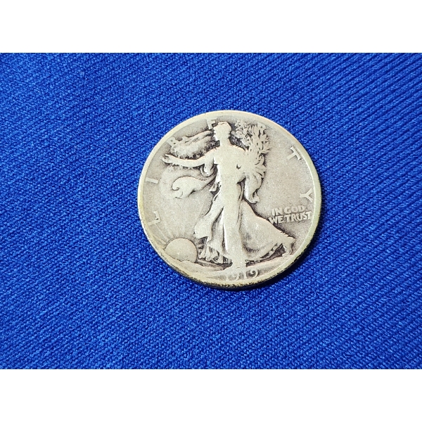 1919-D Walking Liberty 90% Silver Half Dollar - Key Date! Mintage: 1,165,00