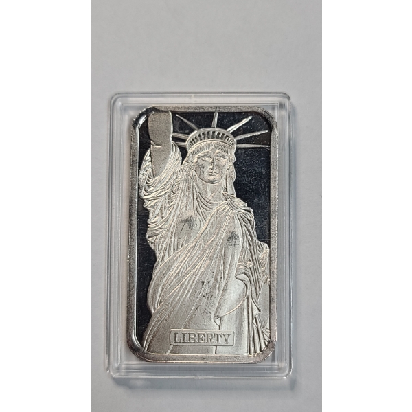 Vintage 1982 JM MTB Statue of Liberty 1 Troy oz .999 Fine Silver Bar In Protective Holder