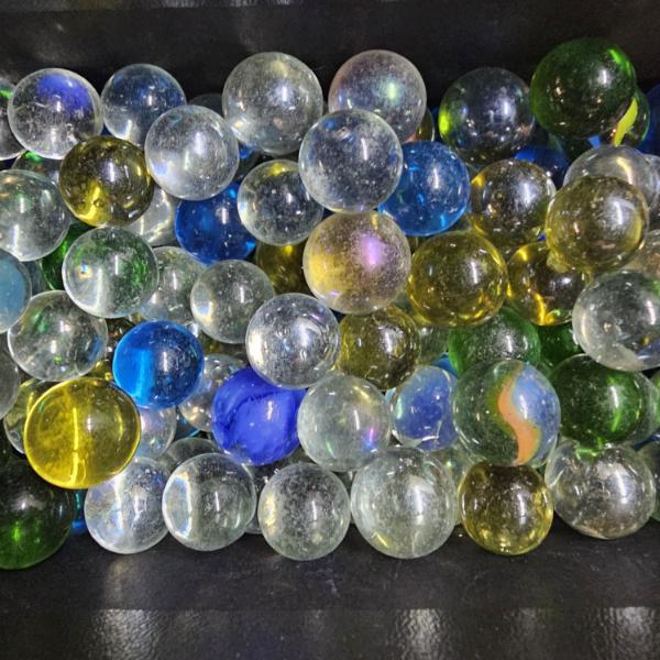 2.2lbs Clear, Blue, Yellow, and Green Glass Marbles Assortment