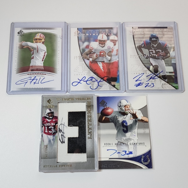 5 Upper Deck Assorted AUTOGRAPHED Rookie Authentics Football Trading Cards ft. PATCH Card