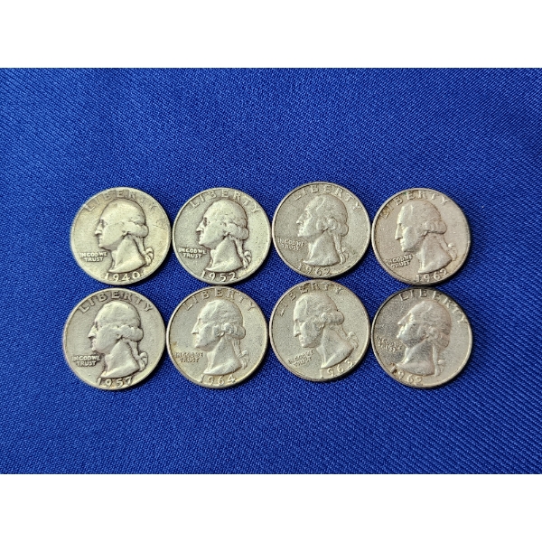 $2.00 Face Value of Assorted Years 90% Silver Washington Quarters