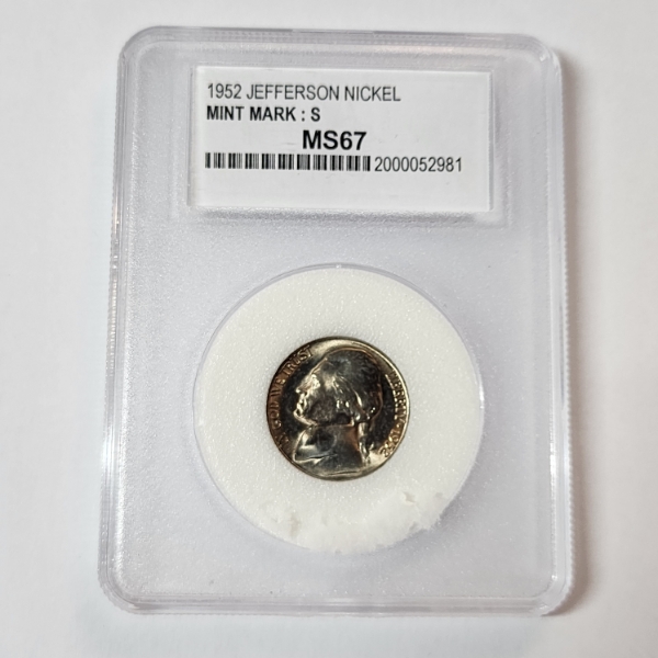 1952-S Jefferson Nickel Graded by PCC MS67