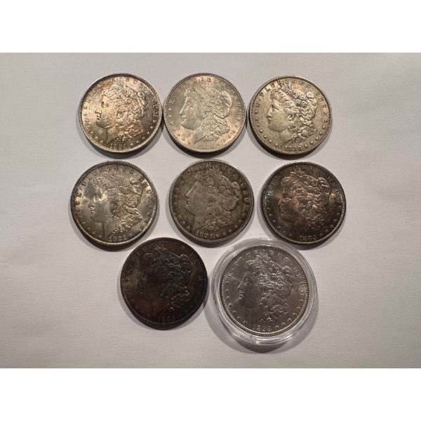 8 Incredible United States Silver Dollars - 90% Silver - Includes 1893 Morgan Silver Dollar