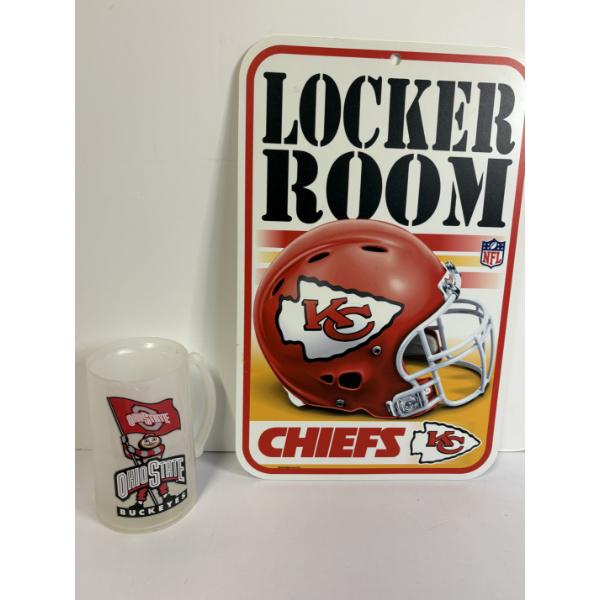 Chiefs Locker Room Sign - Kansas city - Ohio State Buckeyes Water Mug - Collegiate Licensed Product 