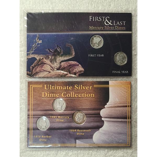 Two U.S. Silver Dime Displays - First & Last Mercury Silver Dime & Ultimate Silver Dime Collection