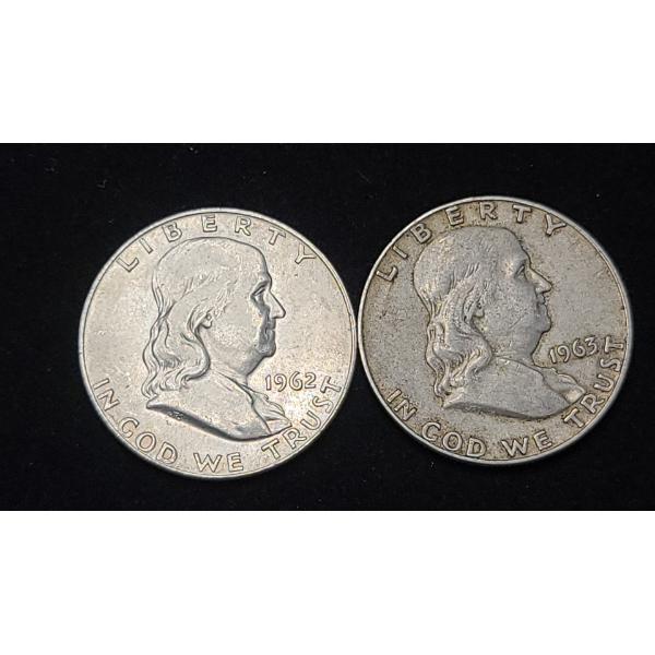 (2) 1962 & 1963 90% Silver Franklin Half Dollars - Face Value: $1.00