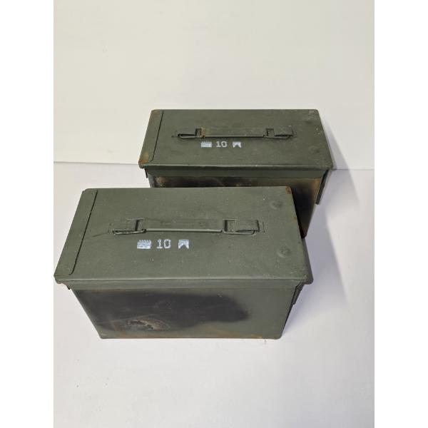 Lot of (2) Military Style Vintage Metal Ammo Transport Can Storage Box 