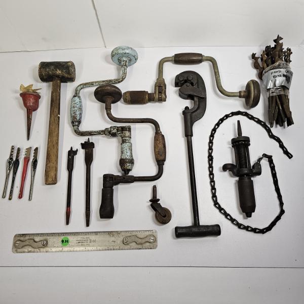 Collection of Antique and Vintage Plumbing and Woodworking Hand Tools (see description)