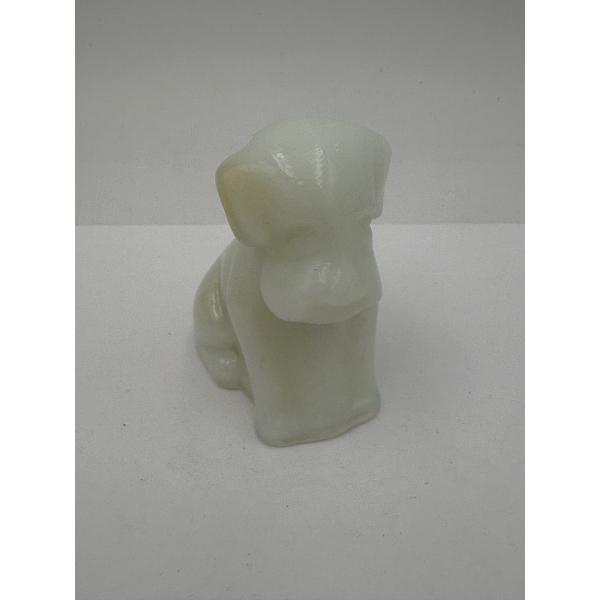 URANIUM Adorable Degenhart Glass Dog Figurine - Fawn White - ~2.5 inches ~  BRILLIANT GLOW!