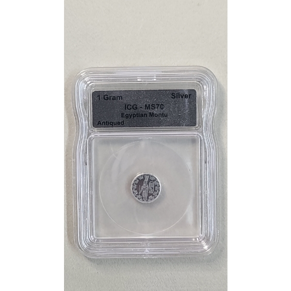 ICG MS70 1 Gram .999 Fine Silver Antiqued Egyptian Montu Coin