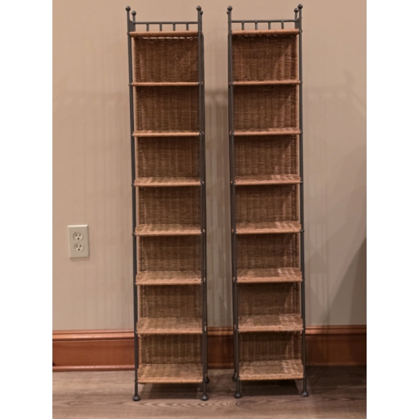 2 Metal and Wicker Shelves - 9x6x48.5