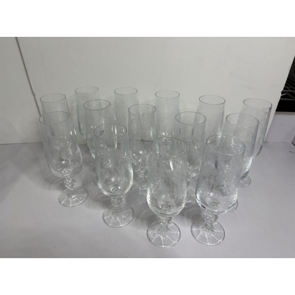14 Crystal Champagne Goblets - Gorgeous Intricate Patterns