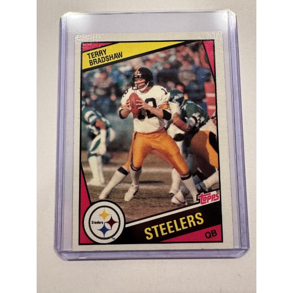 1984 Topps Terry Bradshaw Pittsburgh Steelers Football Card In Protective Holder - Mint