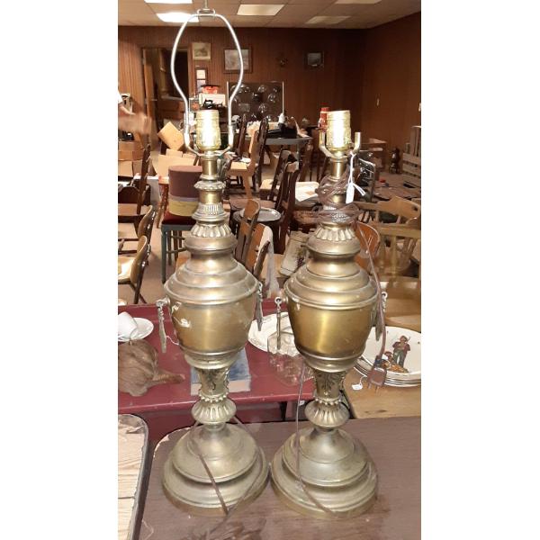 Pair Of 2 Large Brass Table Lamps 31 Inches - See Pics