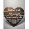 Image 1 : Wooden Heart Wedding Sign "Pick a Seat Not a Side" - Standing or Handing Sign 