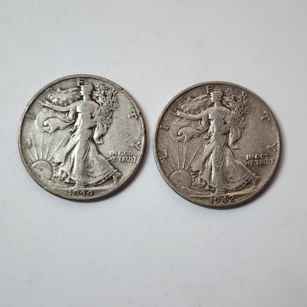Two 90% Silver Walking Liberty Half Dollars: 1944 & 1942-D - Face Value: $1.00