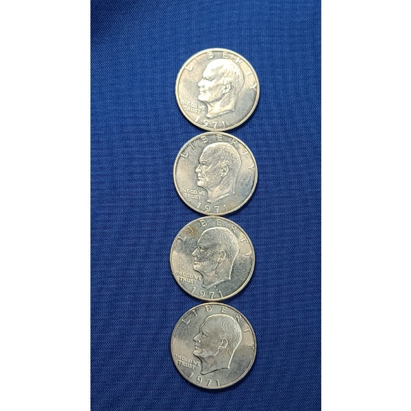 (4) 1971-S Eisenhower 40% Silver Dollars - Face Value: $4.00