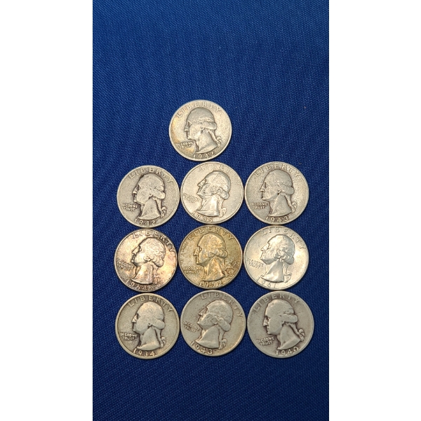 Assorted Years/Mint Marks 90% Silver Washington Head Quarters - Face Value: $2.50