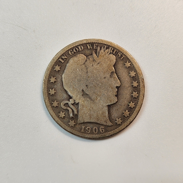 United States 1906 90% Silver Barber Half Dollar 