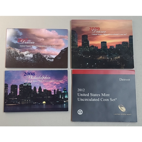 (4) Assorted United States Mint Uncirculated Coin Sets - 2007, 2008, 2009, 2012