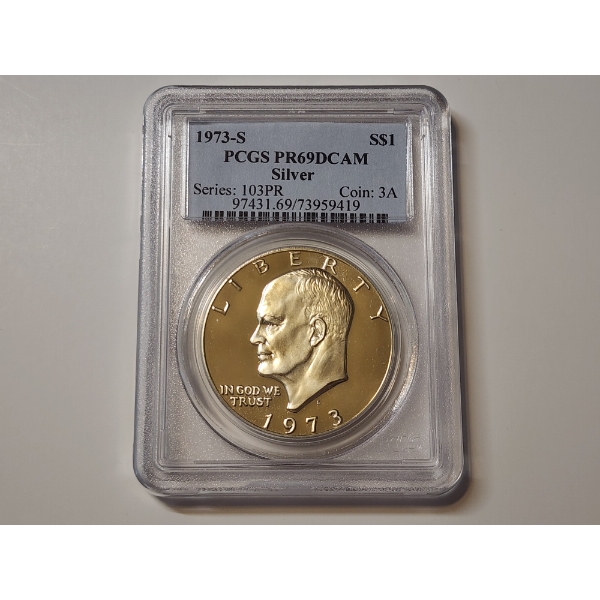 1973-S Eisenhower Silver Dollar Graded PR 69 DCAM by PCGS