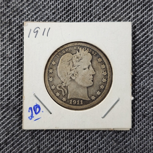 1911 United States 90% Silver Barber Quarter 