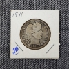 Image 1 : 1911 United States 90% Silver Barber Quarter 