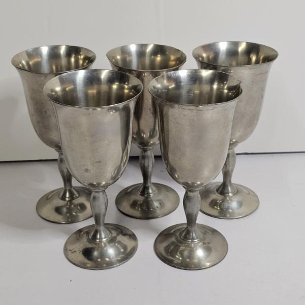 Set Of 5 Vintage Metawa Holland Real 94% Pewter Wine Goblets (3.4lbs total)
