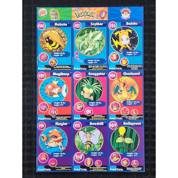 UNCUT Sheet of 1999 Burger King Promo Pokemon Trading Cards Ft. Charizard, Magikarp & More!