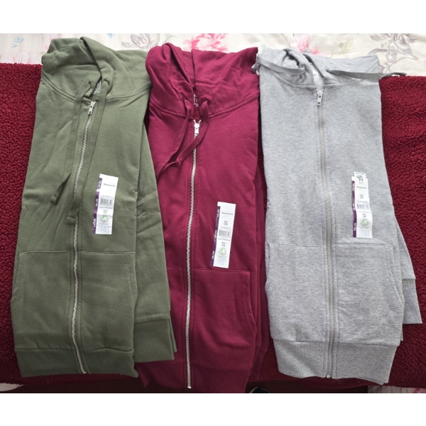 3 BRAND NEW Time & Tru Zip Up Hoodies Size XXL(20) - Colors: Grey, Maroon and Green