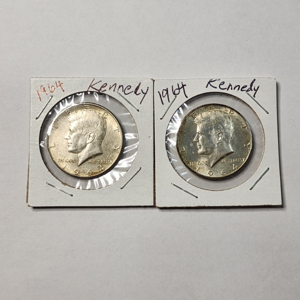Two 1964 90% Silver Kennedy Half Dollars 