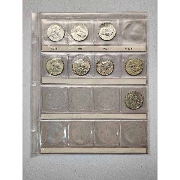 x8 Assorted Years 90% Silver Franklin Half Dollars In Nice Plastic Sleeves FV: $4.00