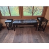 Image 1 : Two Small Black Stands And Leather Look Bench, With Beautiful Accent Pillows, Sophisticated Group!