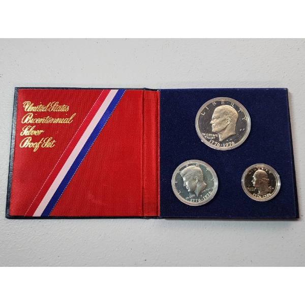 United States 1776-1976 Bicentennial Proof Set: 90% Silver Dollar, Half Dollar, & Quarter