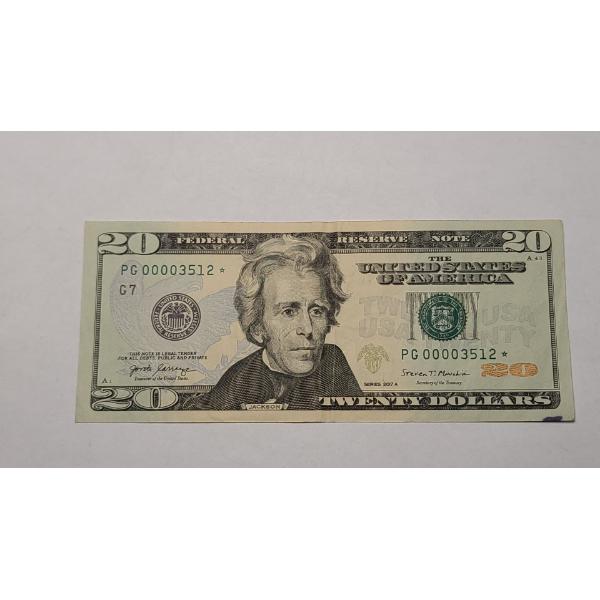 Series 2017 A Low Serial Number $20 Star Bank Note With Carranza/Mnuchin Signatures -Face Value: $20