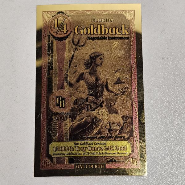 Florida Goldback 1/4 Troy Ounce 24K Gold Note