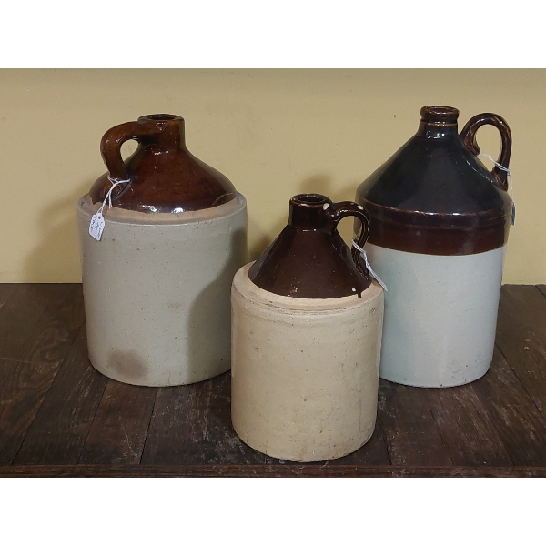 Antique Stoneware Jugs - 3 Pcs (One Half Gallon & 2, One Gallon) - Nice Condition As Shown