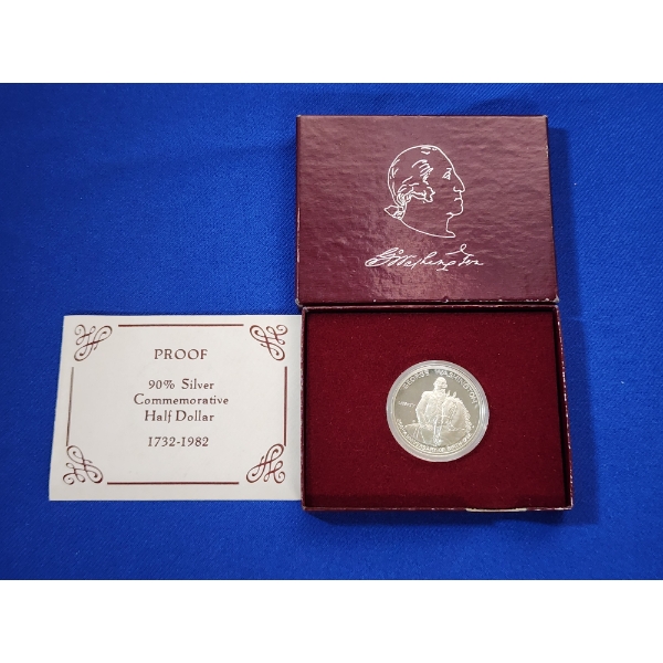 George Washington 90% Silver Commemorative Half Dollar With Box & CoA