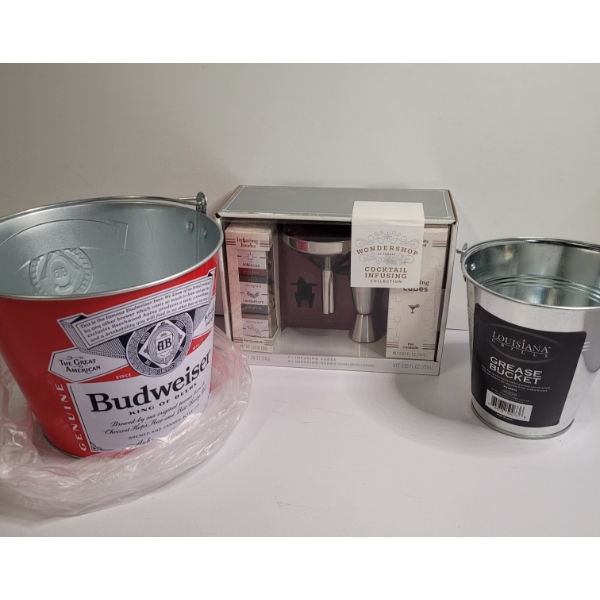 Cocktail Infusing Collection and 2 Metal Buckets - Budweiser And Louisiana Grills