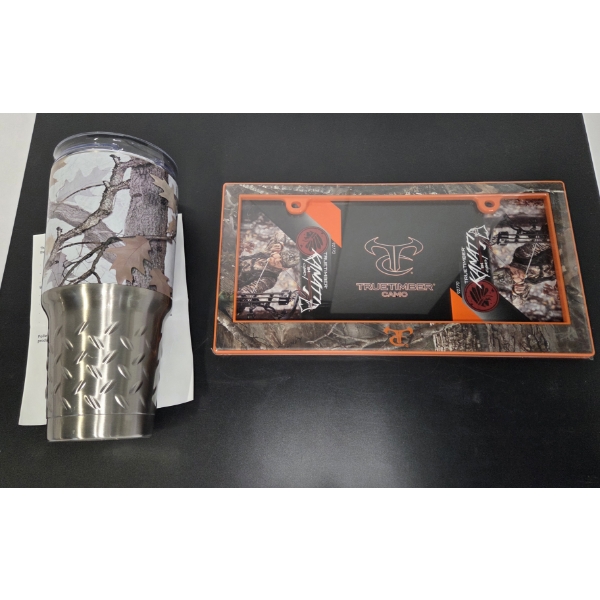 Brand New 40 Oz. Insulated Stainless Steel Tumbler And Camo License Plate Frame